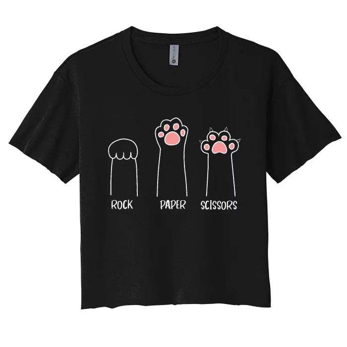 Rock Paper Scissors Hand Game Cute Paw Funny Cat Women's Crop Top Tee