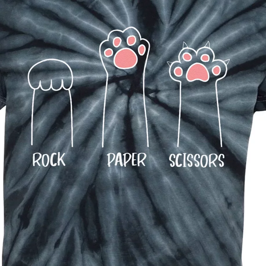 Rock Paper Scissors Hand Game Cute Paw Funny Cat Kids Tie-Dye T-Shirt