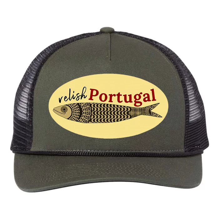 Relish Portugal Sardine Logo Portuguese Tile Sidewalk Retro Rope Trucker Hat Cap