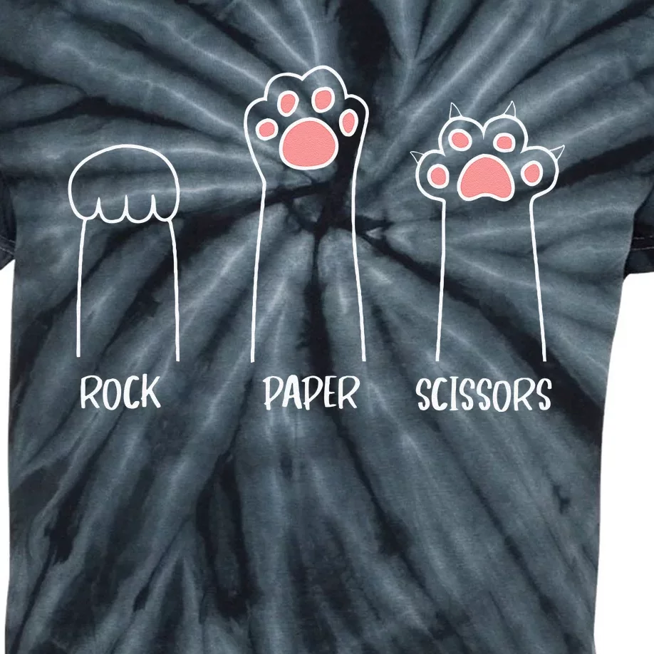 Rock Paper Scissors Hand Game Cute Paw Funny Cat Kids Tie-Dye T-Shirt