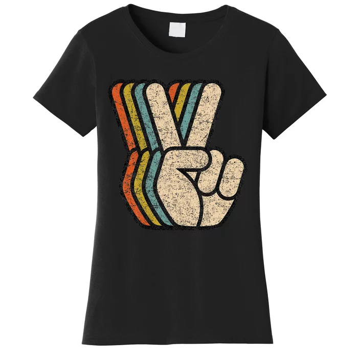 Retro Peace Sign V Fingers Vintage 60s 70s 80s Cool Graphic Women's T-Shirt