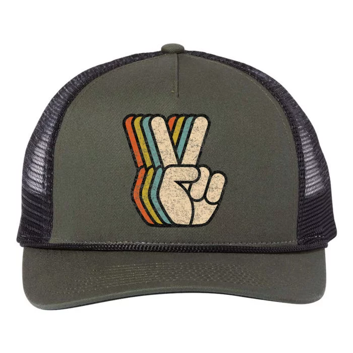 Retro Peace Sign V Fingers Vintage 60s 70s 80s Cool Graphic Retro Rope Trucker Hat Cap