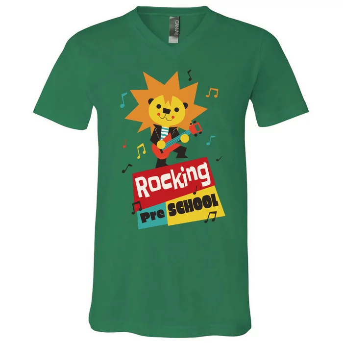 Rocking Pre School Lion Guitar V-Neck T-Shirt