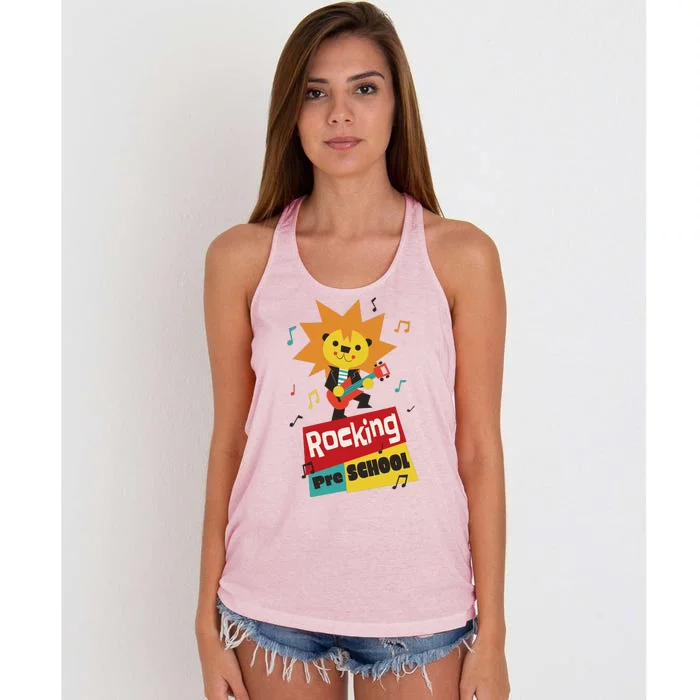 Rocking Pre School Lion Guitar Women's Knotted Racerback Tank