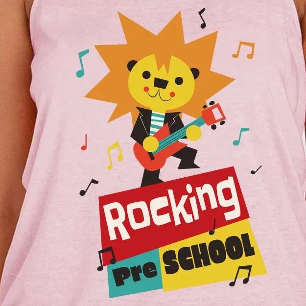 Rocking Pre School Lion Guitar Women's Knotted Racerback Tank