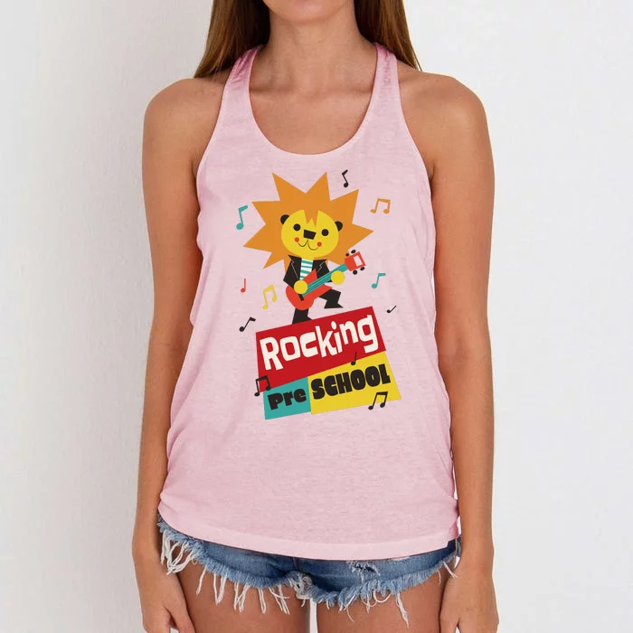 Rocking Pre School Lion Guitar Women's Knotted Racerback Tank