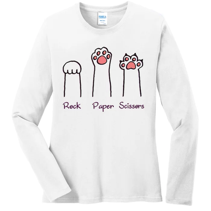 rock paper scissors cat paws Ladies Long Sleeve Shirt