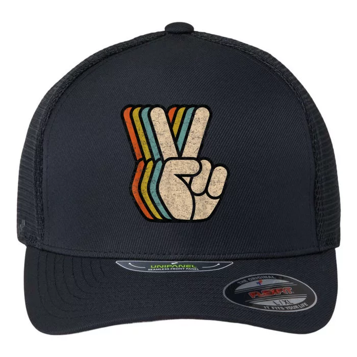 Retro Peace Sign V Fingers Vintage 60s 70s 80s Cool Graphic Flexfit Unipanel Trucker Cap