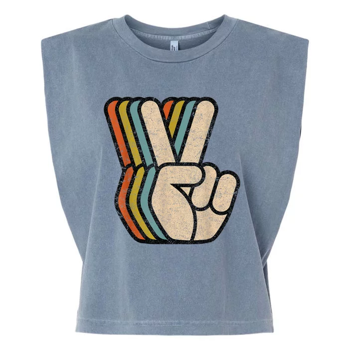 Retro Peace Sign V Fingers Vintage 60s 70s 80s Cool Graphic Garment-Dyed Women's Muscle Tee