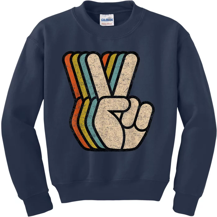 Retro Peace Sign V Fingers Vintage 60s 70s 80s Cool Graphic Kids Sweatshirt