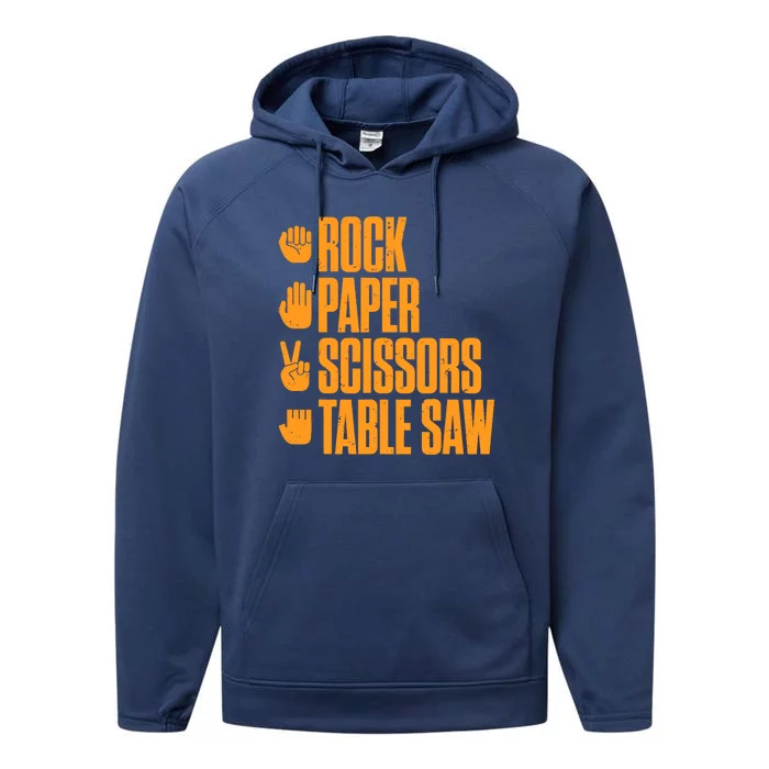 Rock Paper Scissors Table Saw Funny Carpenter Performance Fleece Hoodie