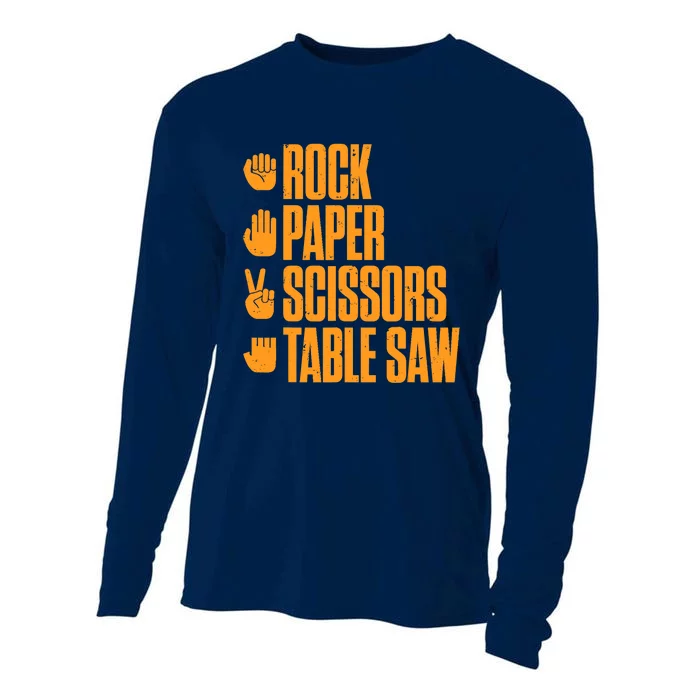 Rock Paper Scissors Table Saw Funny Carpenter Cooling Performance Long Sleeve Crew