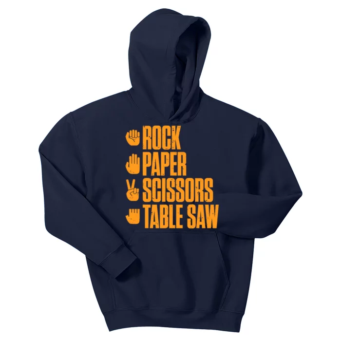 Rock Paper Scissors Table Saw Funny Carpenter Kids Hoodie