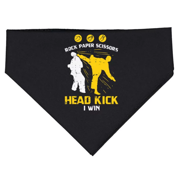 Rock Paper Scissors Headkick Win Funny Taekwondo Karate Gift USA-Made Doggie Bandana