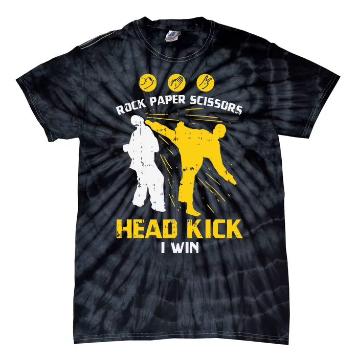 Rock Paper Scissors Headkick Win Funny Taekwondo Karate Gift Tie-Dye T-Shirt