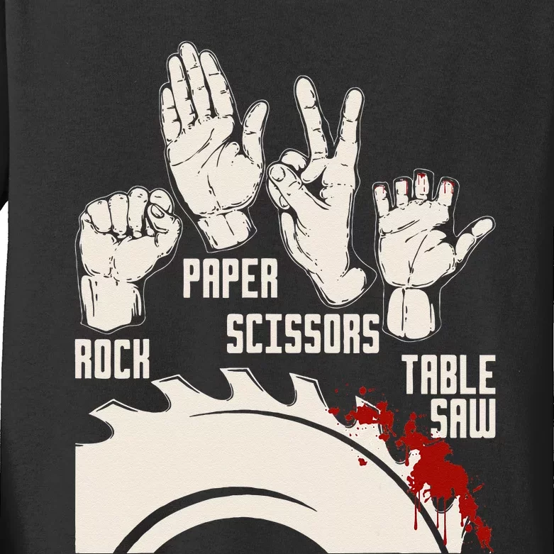 Rock Paper Scissors Table Saw Funny Woodworking Carpenter Kids Long Sleeve Shirt