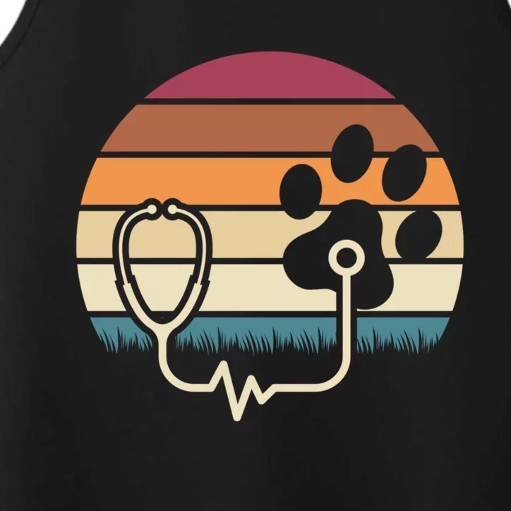 Retro Paw Stethoscope Vet Tech Funny Veterinary Technician Gift Performance Tank