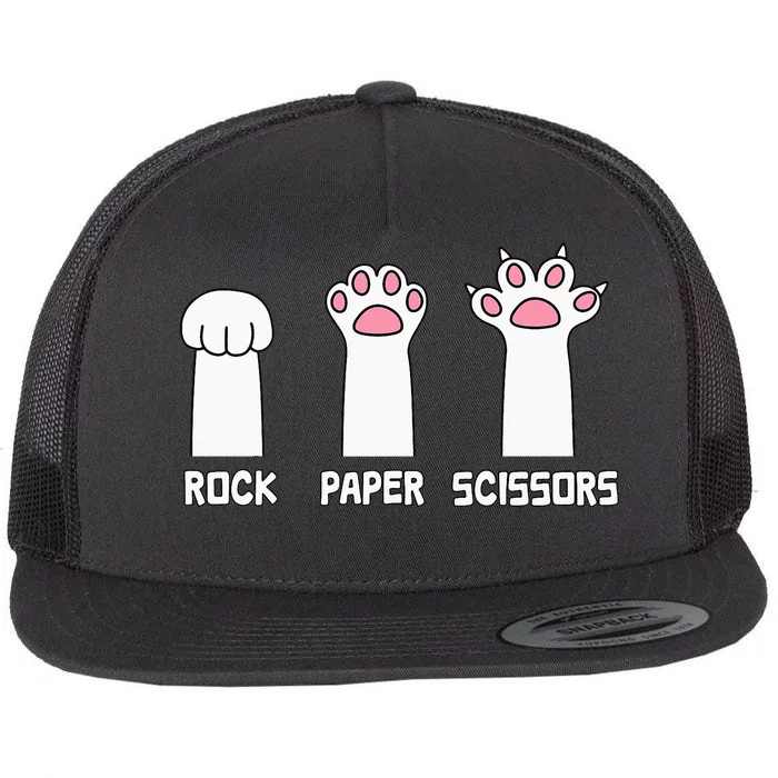 Rock Paper Scissors Cat Paws Game Cute Paw Funny Cat Flat Bill Trucker Hat