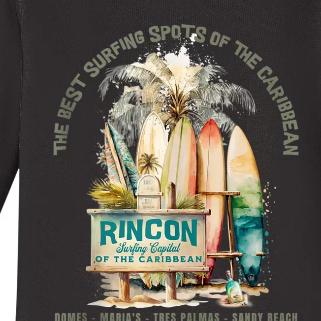 Rincon PR Surfing Capital Of The Caribbean Surfers Wipeout Baby Long Sleeve Bodysuit