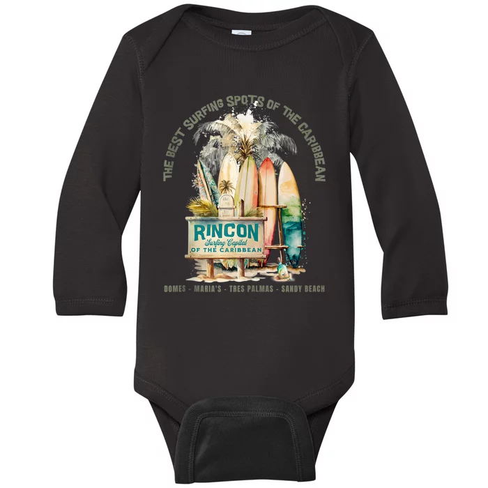 Rincon PR Surfing Capital Of The Caribbean Surfers Wipeout Baby Long Sleeve Bodysuit