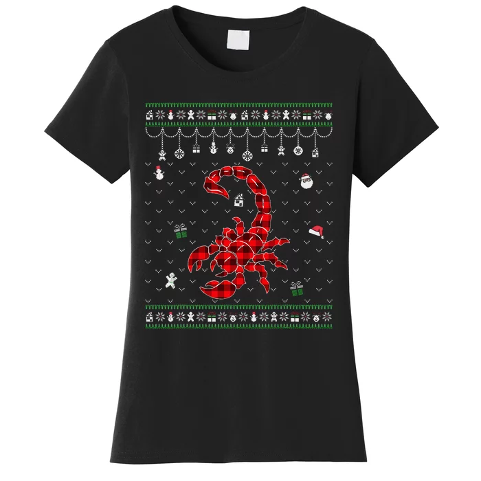 Red Plaid Scorpion Lover Funny Ugly Christmas Sweater Women's T-Shirt