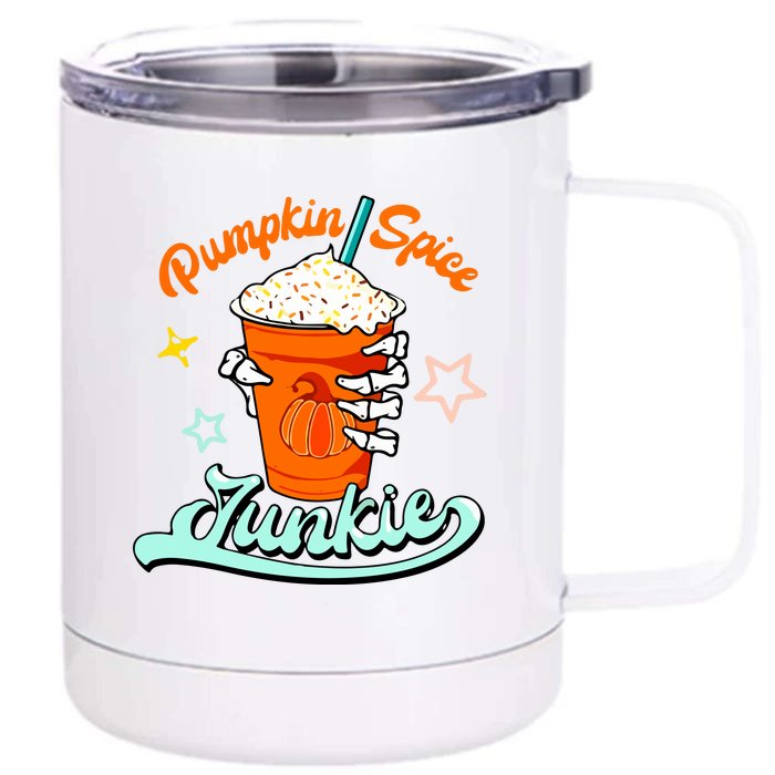 Retro Pumpkin Spice Junkie Skeleton Hand Pumpkin Spice Coffee Halloween Gift Front & Back 12oz Stainless Steel Tumbler Cup