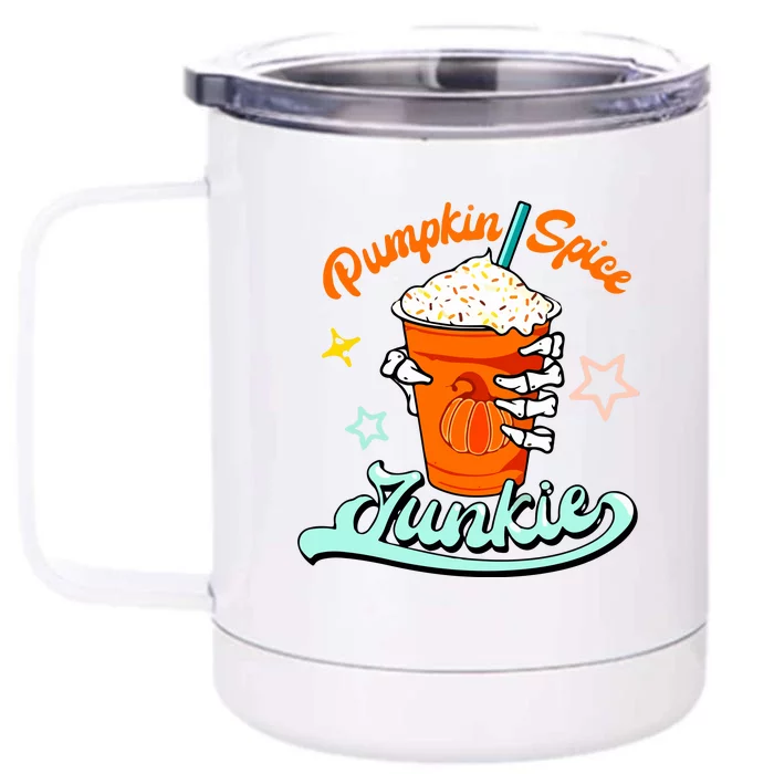 Retro Pumpkin Spice Junkie Skeleton Hand Pumpkin Spice Coffee Halloween Gift Front & Back 12oz Stainless Steel Tumbler Cup