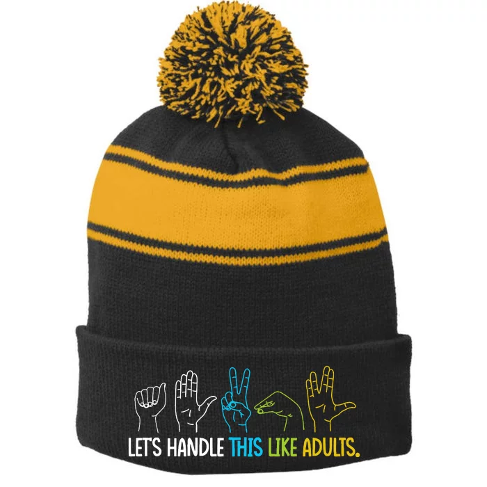 Rock Paper Scissors LetS Handle This Like Adults Stripe Pom Pom Beanie