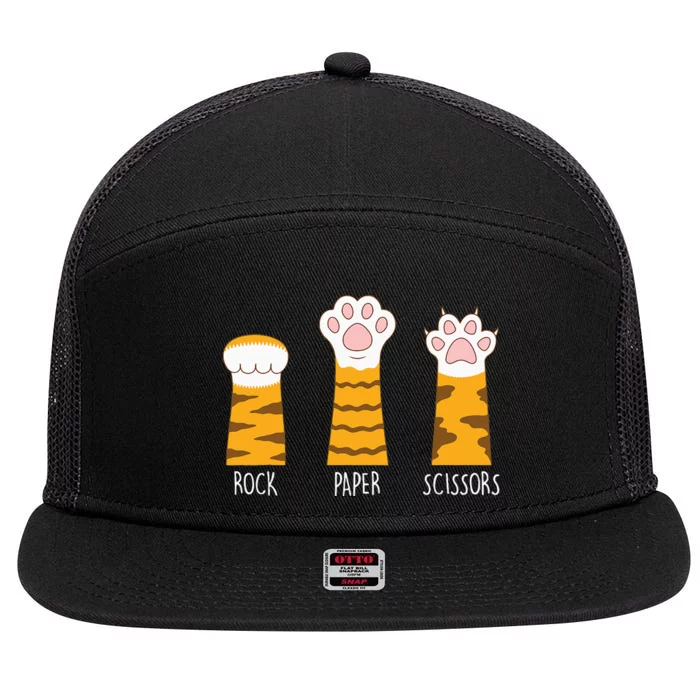 Rock Paper Scissors Hand Game Funny Cute Paw Cat Lovers 7 Panel Mesh Trucker Snapback Hat