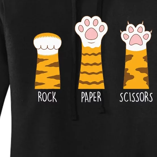 Rock Paper Scissors Hand Game Funny Cute Paw Cat Lovers Women's Pullover Hoodie