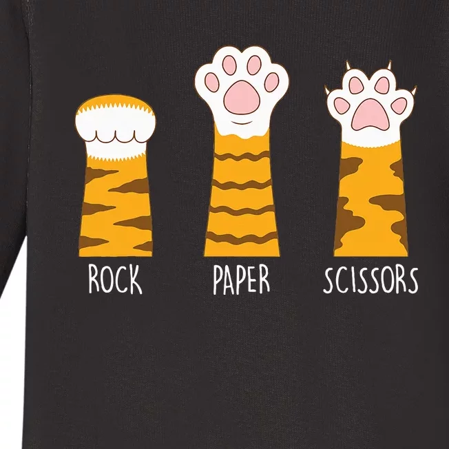 Rock Paper Scissors Hand Game Funny Cute Paw Cat Lovers Baby Long Sleeve Bodysuit