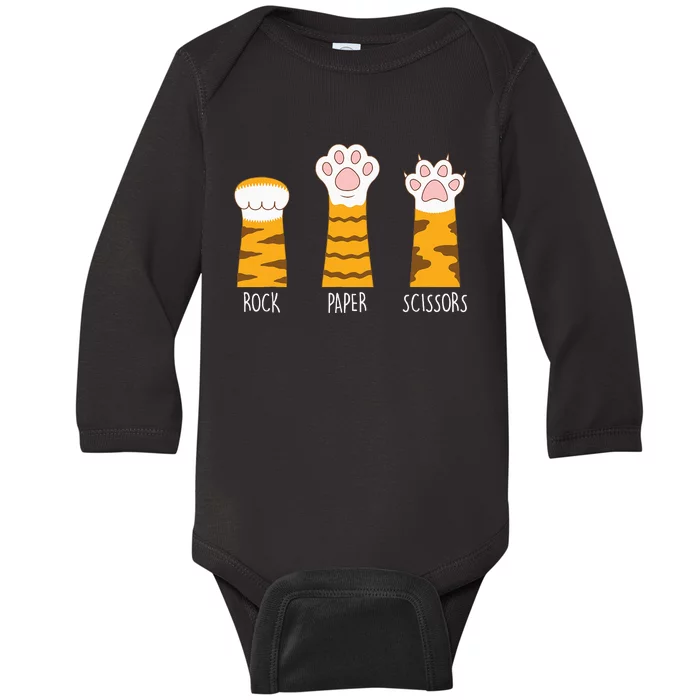 Rock Paper Scissors Hand Game Funny Cute Paw Cat Lovers Baby Long Sleeve Bodysuit