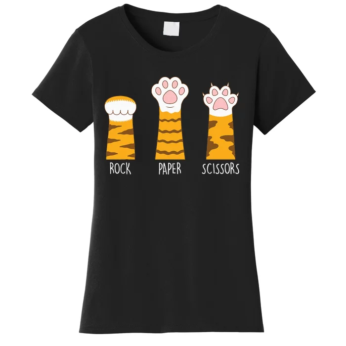 Rock Paper Scissors Hand Game Funny Cute Paw Cat Lovers Women's T-Shirt