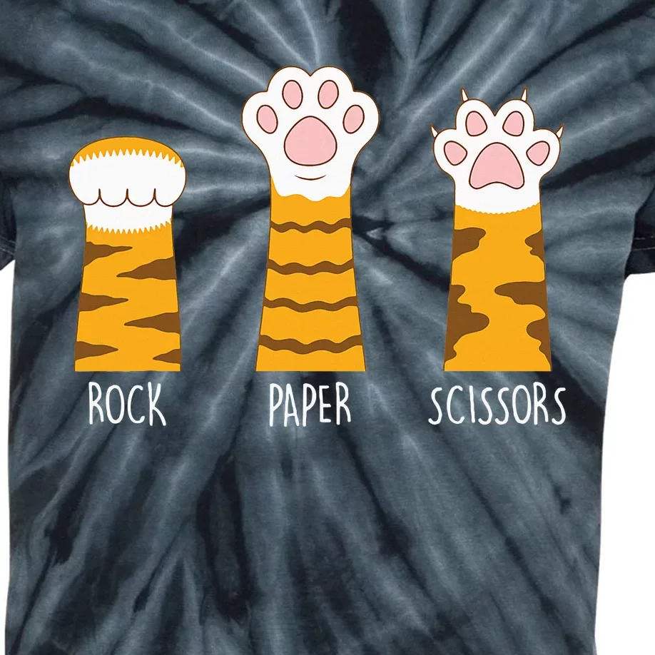 Rock Paper Scissors Hand Game Funny Cute Paw Cat Lovers Kids Tie-Dye T-Shirt