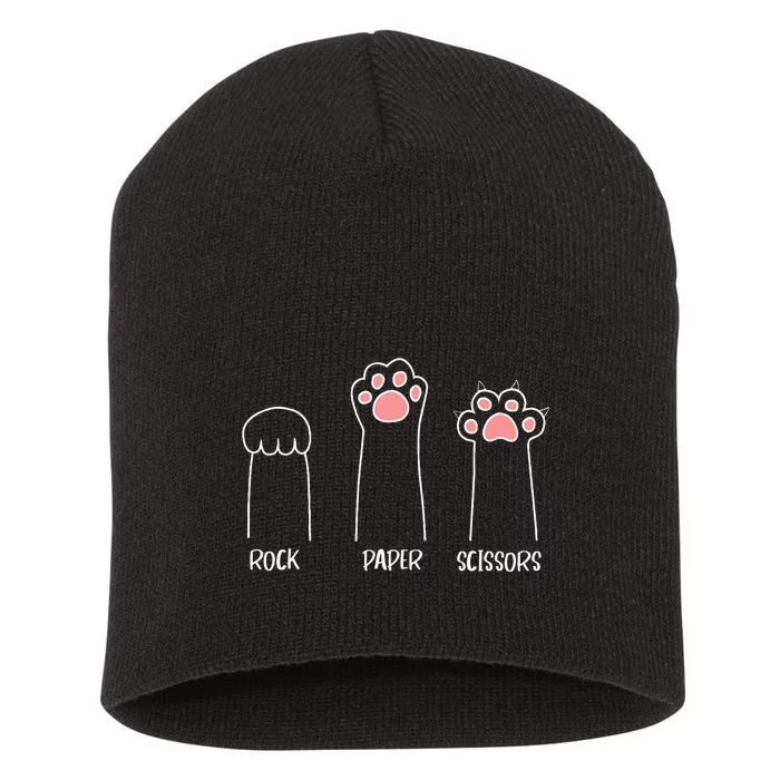 Rock Paper Scissors Hand Game Cute Paw Funny Cat Short Acrylic Beanie