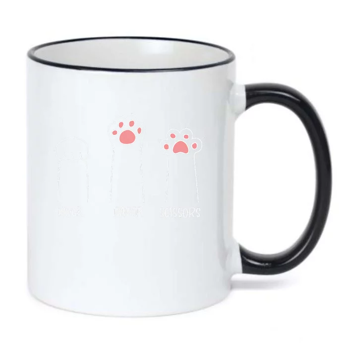 Rock Paper Scissors Hand Game Cute Paw Funny Cat Black Color Changing Mug