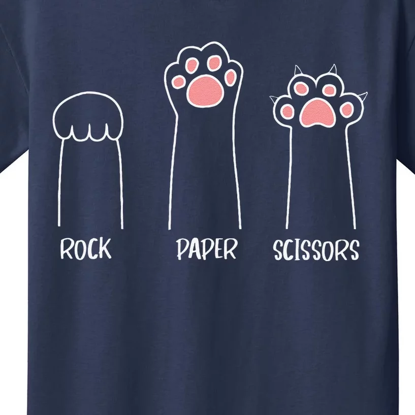 Rock Paper Scissors Hand Game Cute Paw Funny Cat Kids T-Shirt