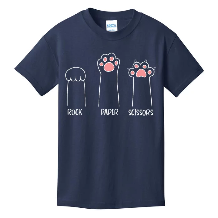 Rock Paper Scissors Hand Game Cute Paw Funny Cat Kids T-Shirt