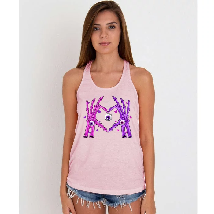 Retro Pastel Skeleton Hand Heart Skull Halloween Costume Day Funny Gift Women's Knotted Racerback Tank