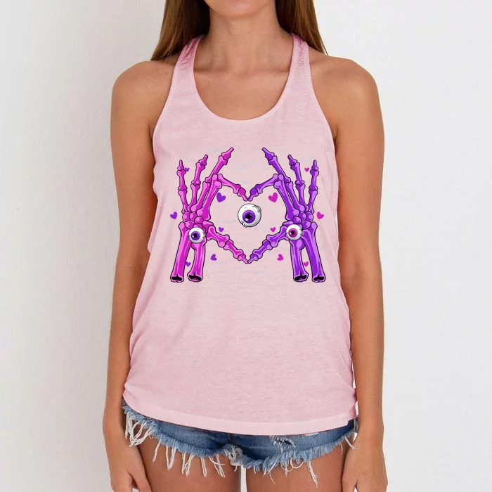 Retro Pastel Skeleton Hand Heart Skull Halloween Costume Day Funny Gift Women's Knotted Racerback Tank