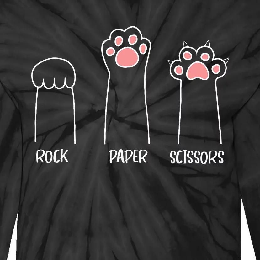 Rock Paper Scissors Hand Game Cute Paw Funny Cat Tie-Dye Long Sleeve Shirt