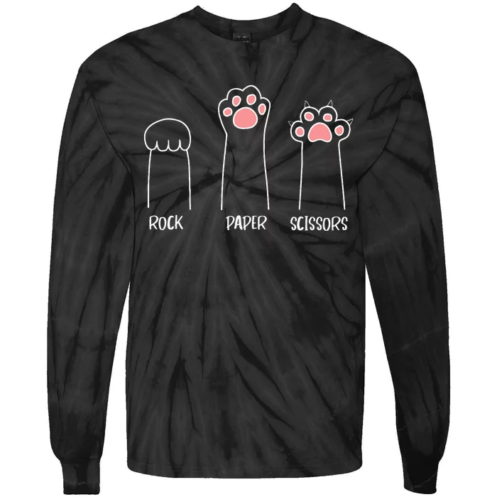 Rock Paper Scissors Hand Game Cute Paw Funny Cat Tie-Dye Long Sleeve Shirt