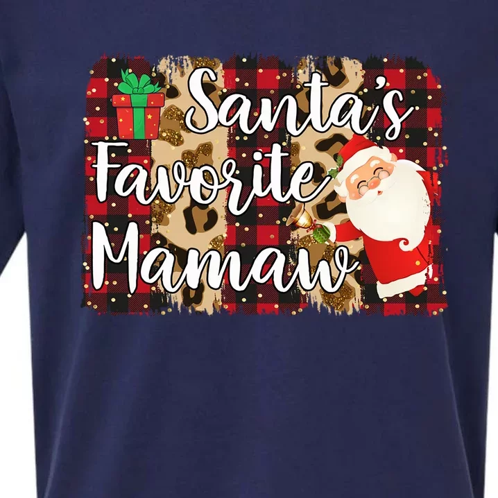 Red Plaid Santas Favorite Mamaw Family Matching Christmas Gift Sueded Cloud Jersey T-Shirt