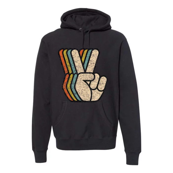 Retro Peace Sign V Fingers Vintage 60s 70s 80s Cool Premium Hoodie