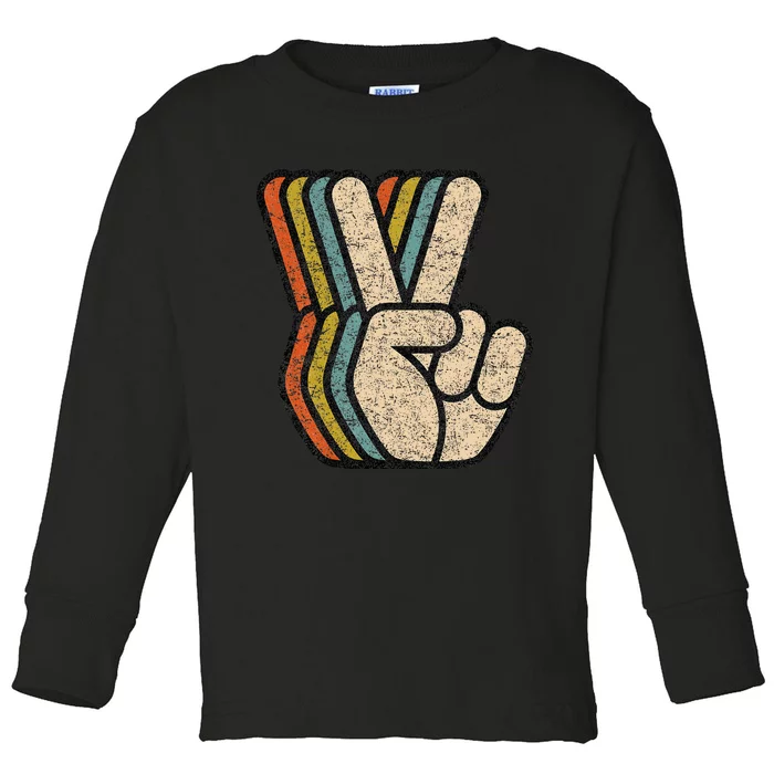 Retro Peace Sign V Fingers Vintage 60s 70s 80s Cool Toddler Long Sleeve Shirt