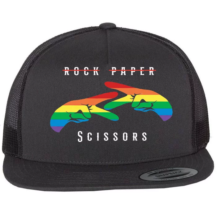 Rock Paper Scissors Funny Lesbian Pride Lgbt Flat Bill Trucker Hat