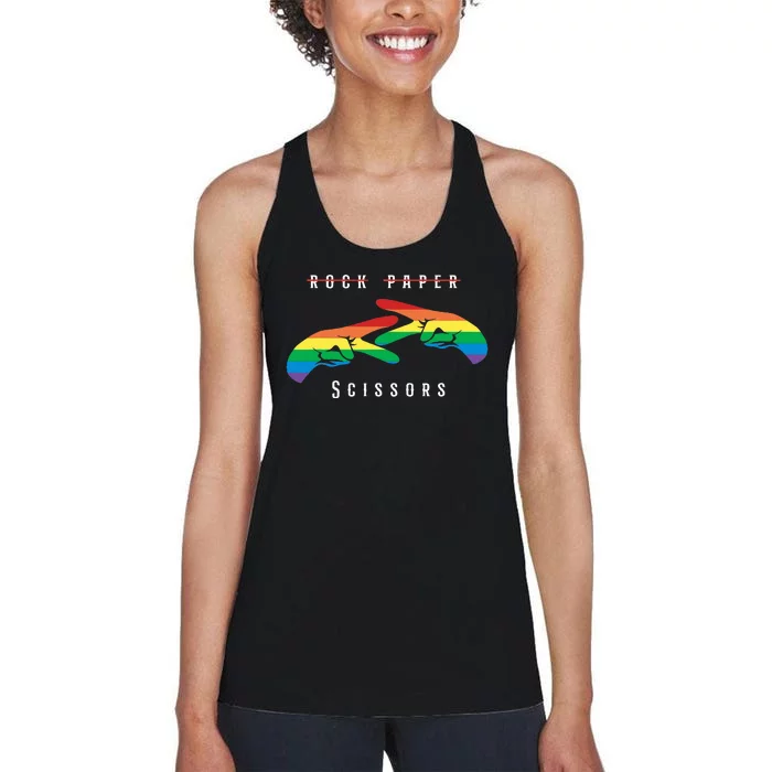 Rock Paper Scissors Funny Lesbian Pride Lgbt Women's Racerback Tank