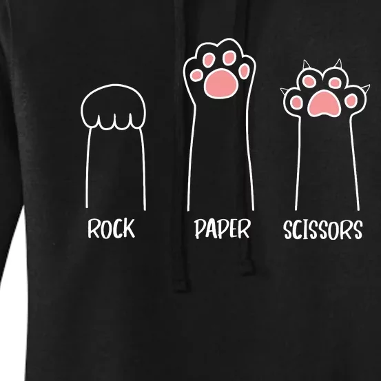 Rock Paper Scissors Hand Game Cute Paw Funny Cat Women's Pullover Hoodie