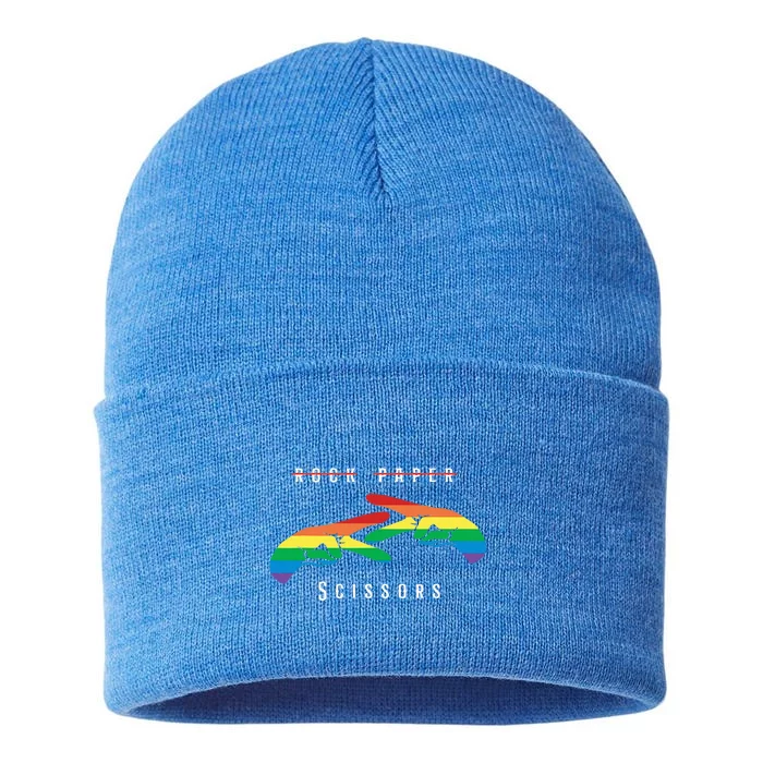 Rock Paper Scissors Funny Lesbian Pride Lgbt Sustainable Knit Beanie