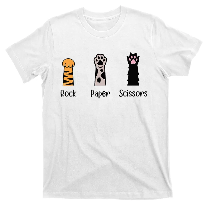 Rock Paper Scissors Cute Paws Hand Game Pet Lover Funny Cat T-Shirt